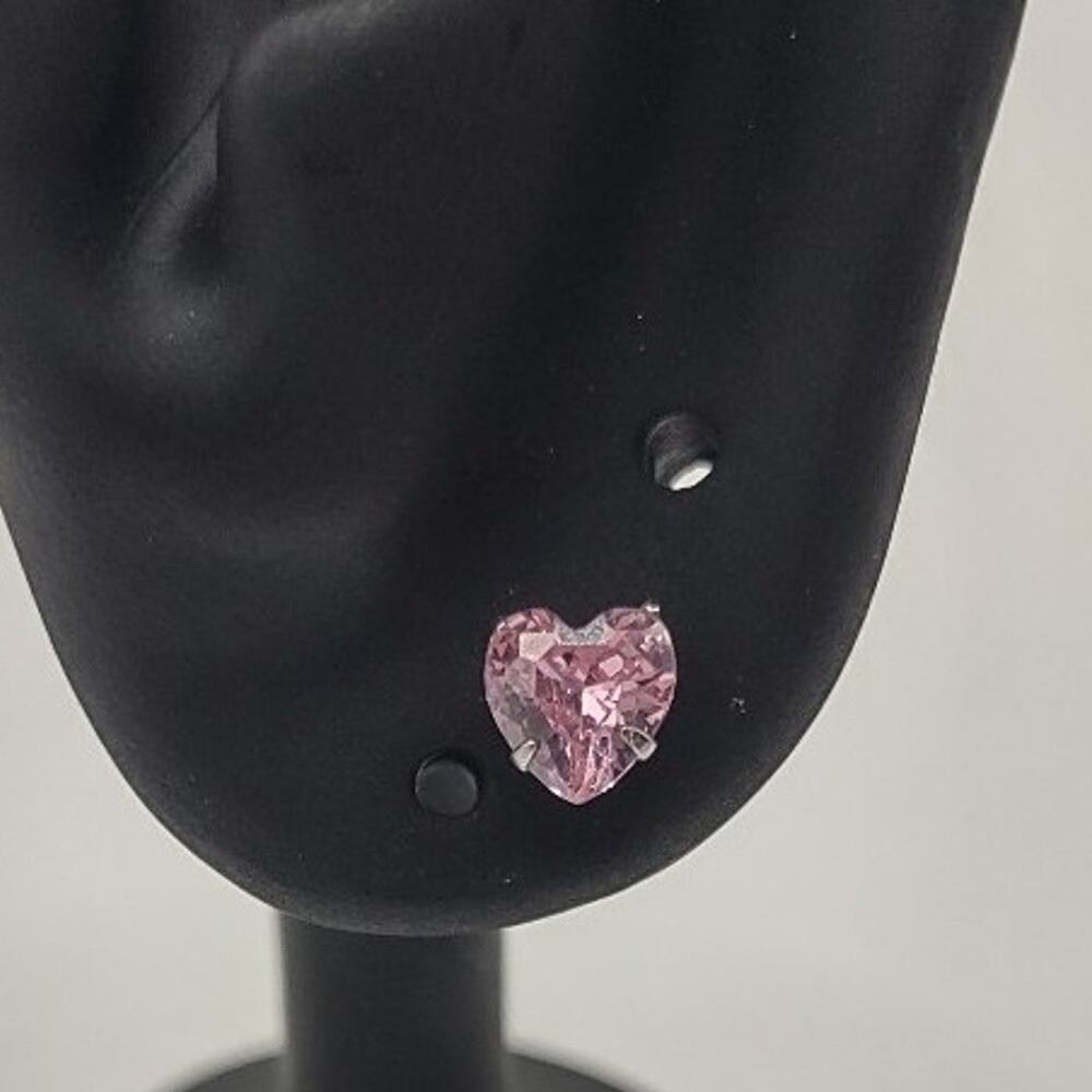 925 Silver Pink Heart CZ Stud Earrings Valentine's Birthday Fashion Gift New!!